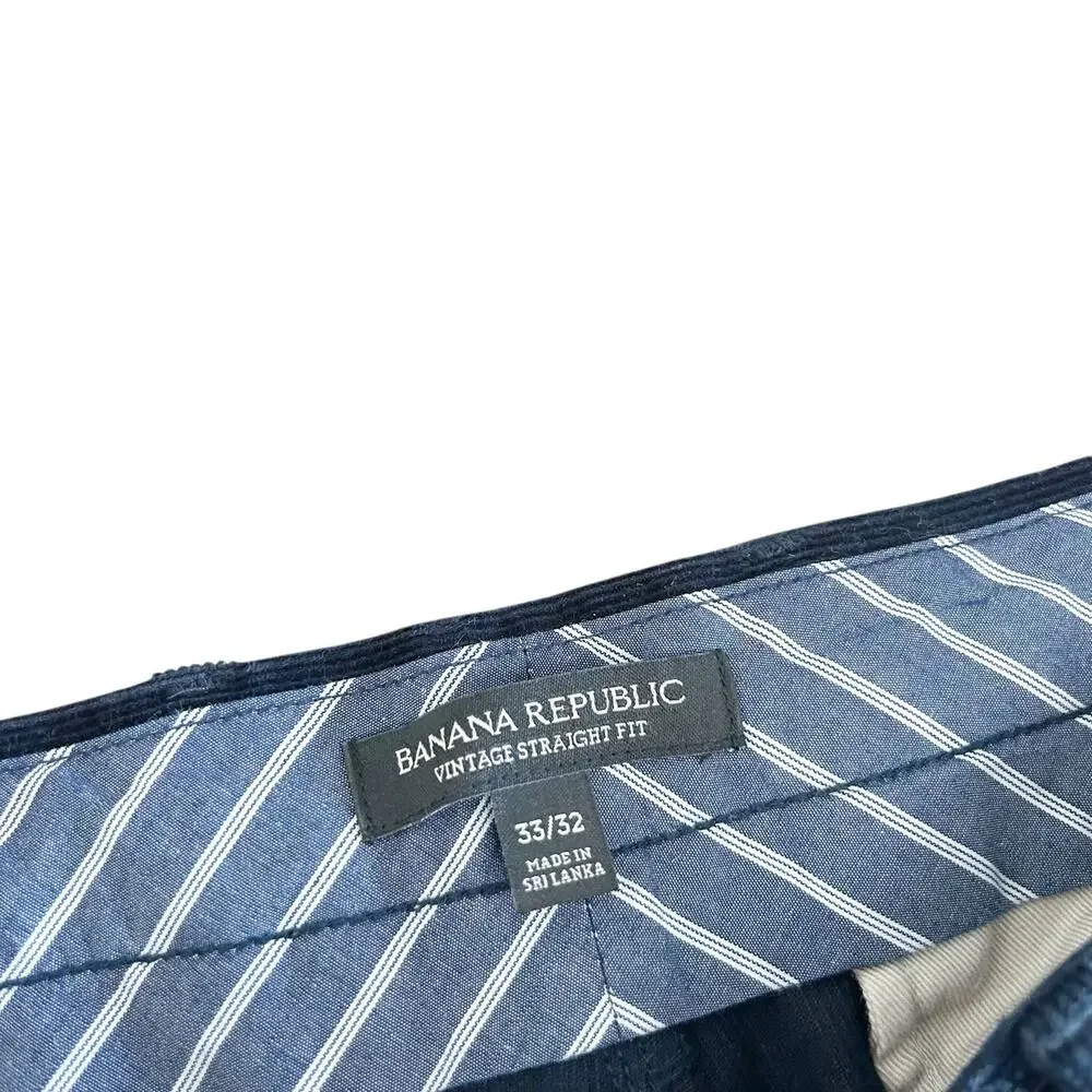 Banana Republic Navy Blue Corduroy Vintage Straight Fit Pants Sz 33x32